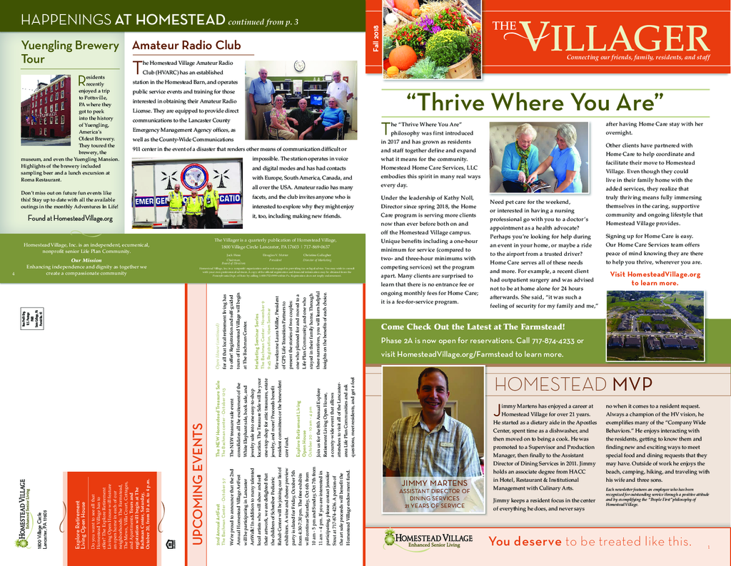 PDF Newsletter of Homestead Village, , , , , Lancaster, PA - 40475-C00484^HOMVIL_FALL_2018_Newsletter_FINAL^2_pg