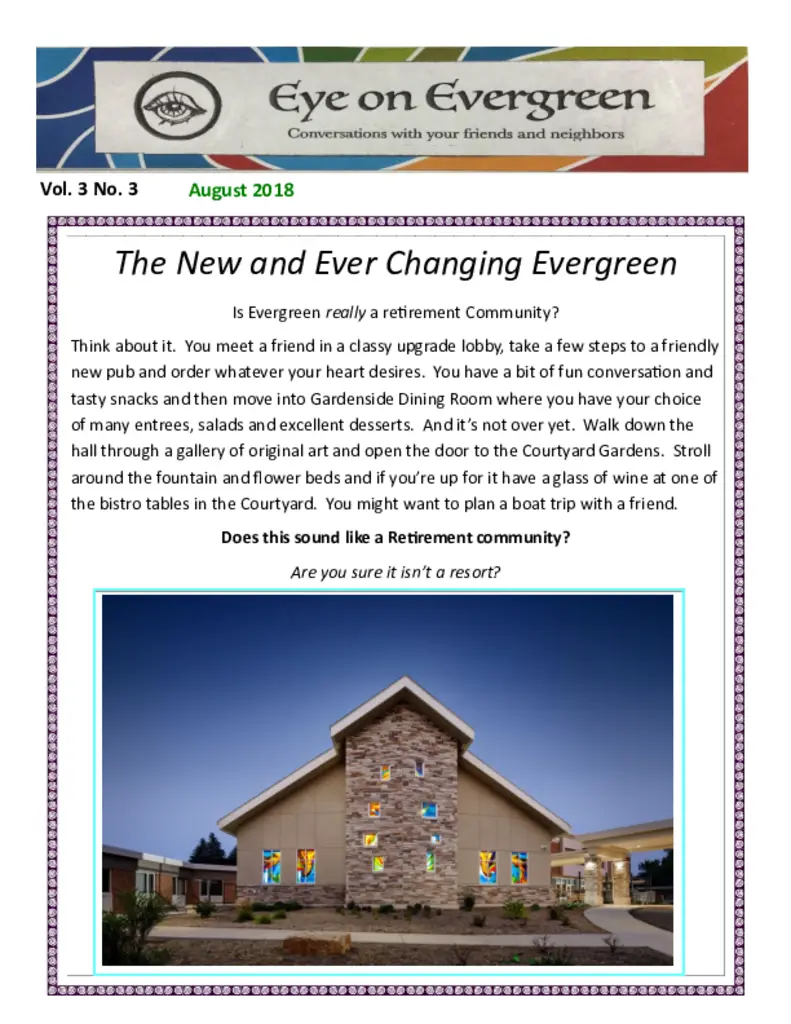 PDF Newsletter of Evergreen, , , , , Oshkosh, WI - 41772-C00625^Eye-on-Evergreen-July-August^14_pg
