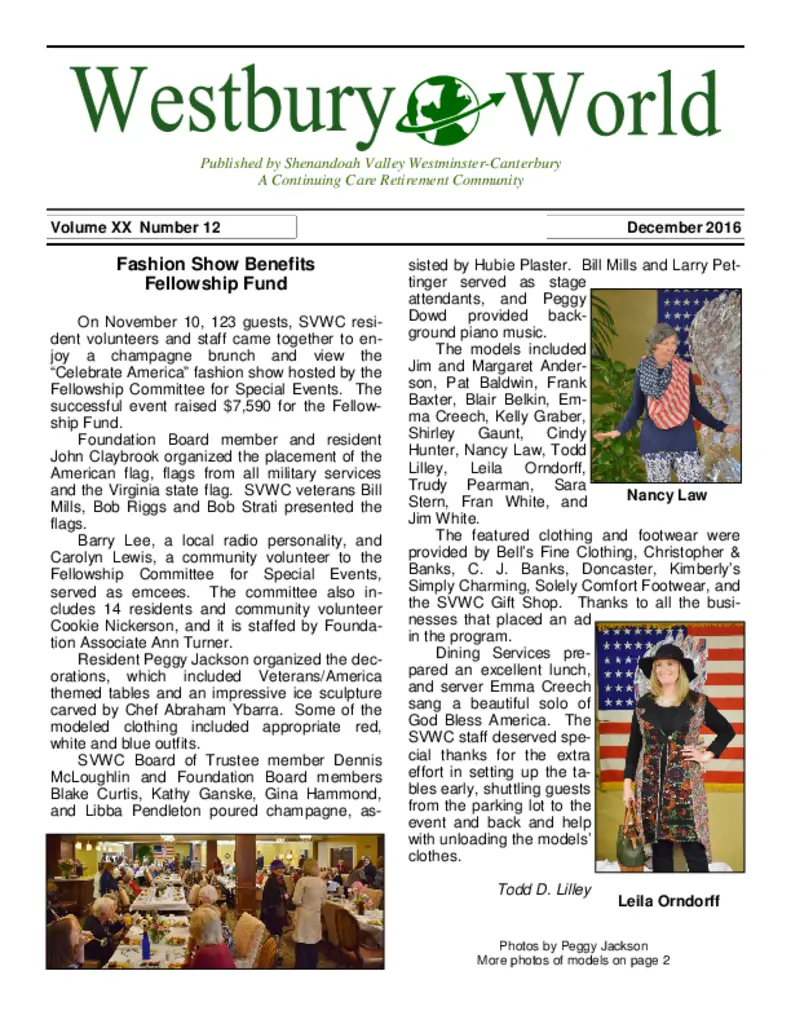 PDF Newsletter of Shenandoah Valley Westminster Canterbury, , , , , Winchester, VA - 42633-C00604^Westbury-World-2016-December^8_pg
