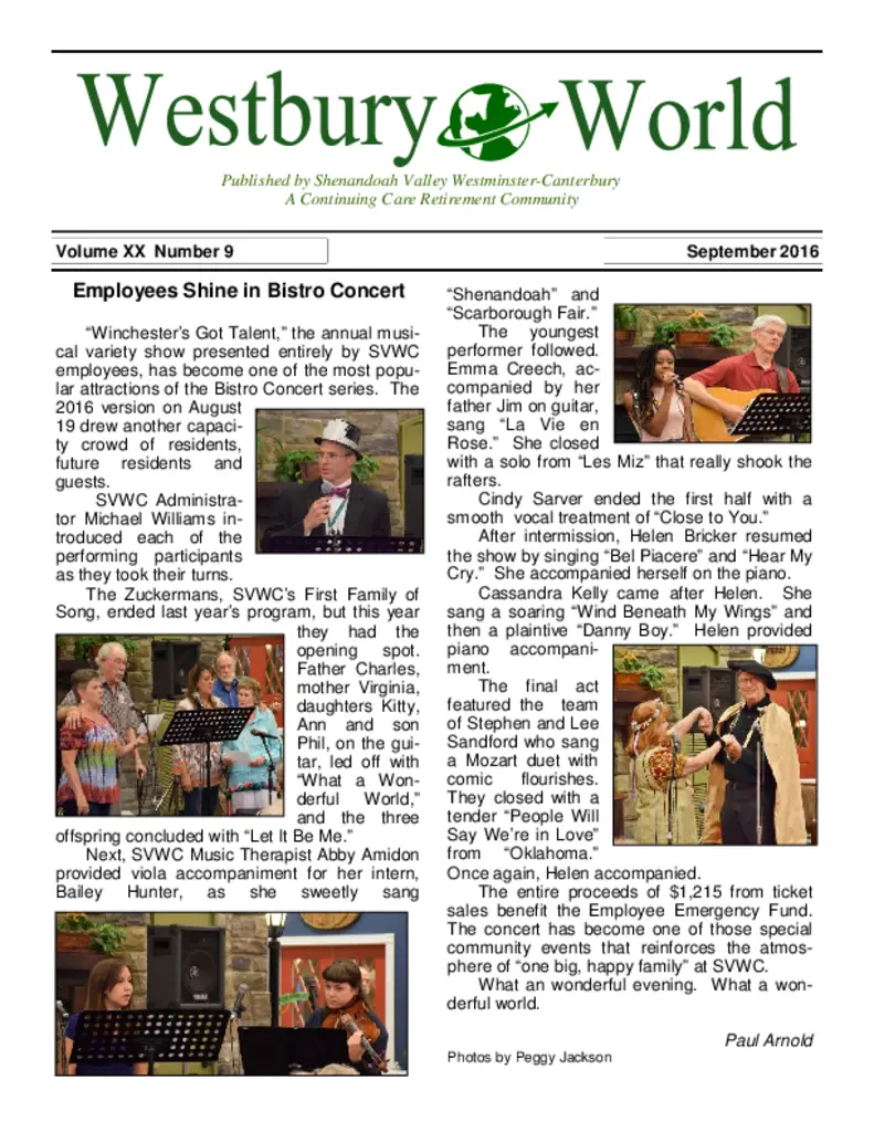 PDF Newsletter of Shenandoah Valley Westminster Canterbury, , , , , Winchester, VA - 42634-C00604^Westbury-World-2016-September^8_pg