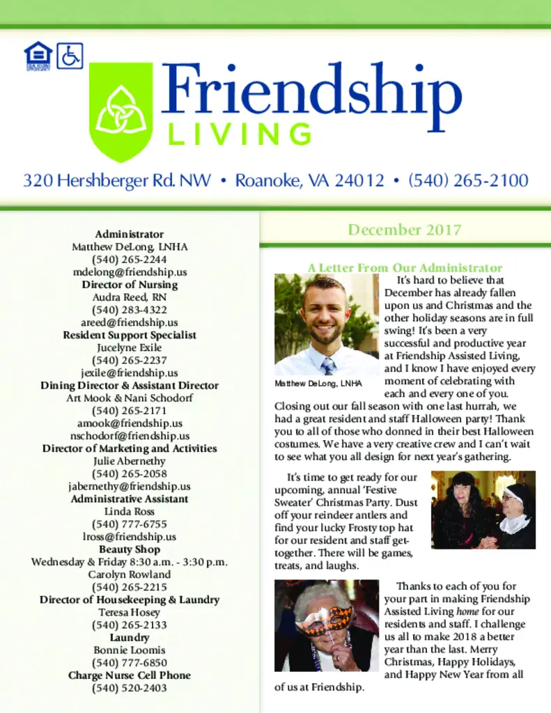 PDF Newsletter of Friendship, , , , , Roanoke, VA - 42669-C00603^AL-Newsletter-December-2017^4_pg
