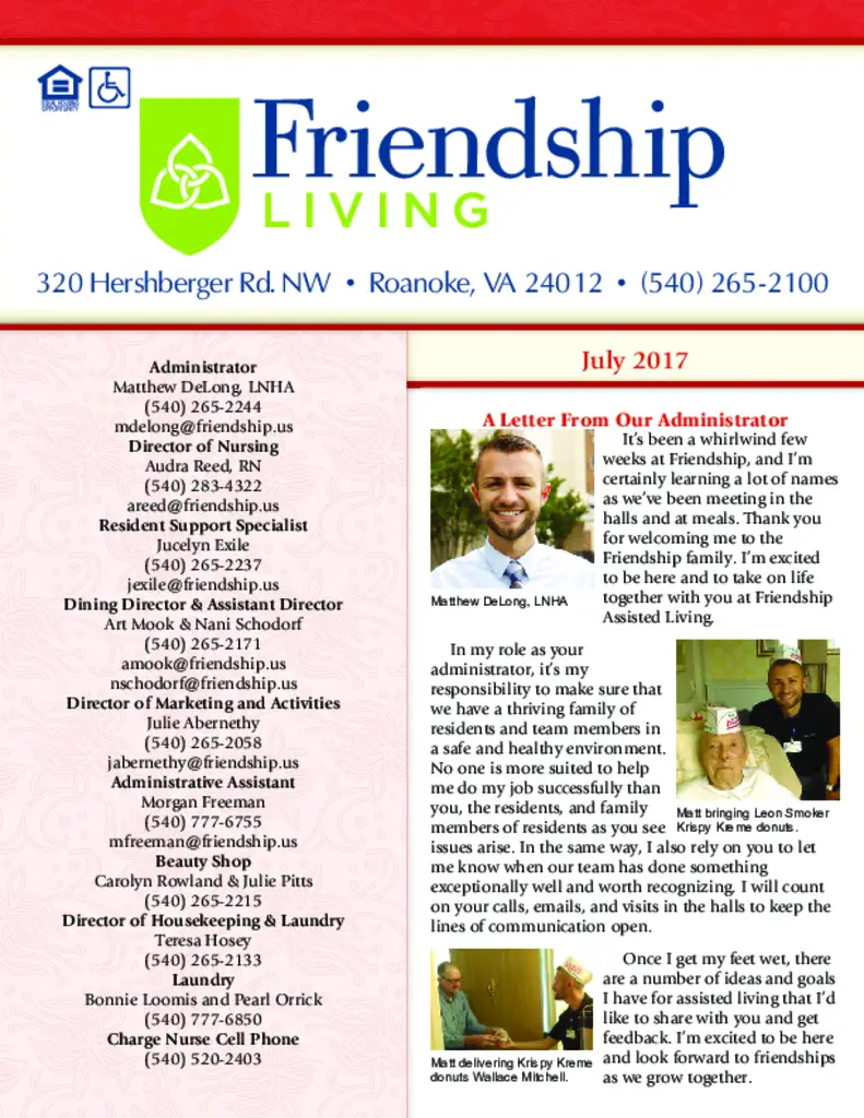 PDF Newsletter of Friendship, , , , , Roanoke, VA - 42670-C00603^AL-Newsletter-July-2017^4_pg