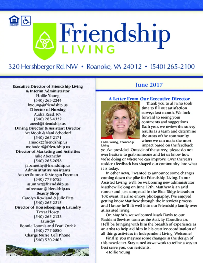 PDF Newsletter of Friendship, , , , , Roanoke, VA - 42671-C00603^AL-NewsletterJune-2017-^4_pg