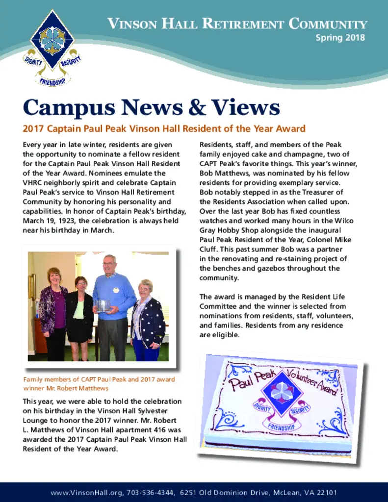 PDF Newsletter of Vinson Hall Retirement Community, , , , , Mclean, VA - 43337-C00593^VinsonHall_Newsletter_Spring2018_Web^12_pg