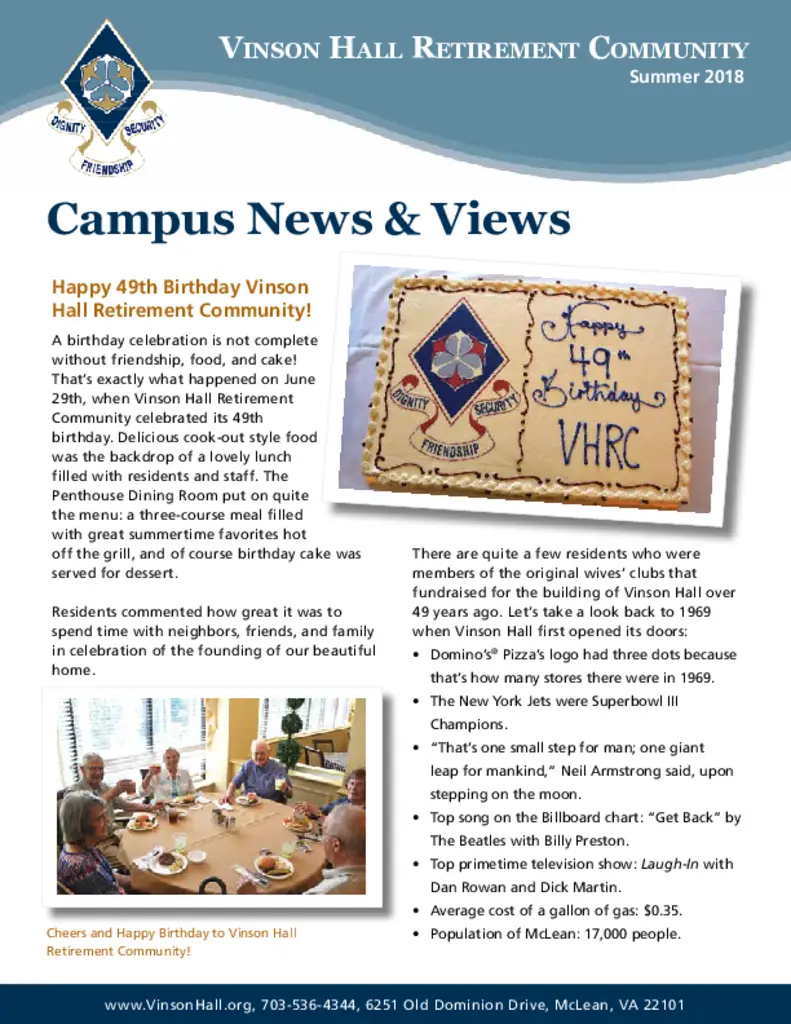 PDF Newsletter of Vinson Hall Retirement Community, , , , , Mclean, VA - 43339-C00593^Vinson_Hall_Summer_Newsletter_2018_Website^12_pg