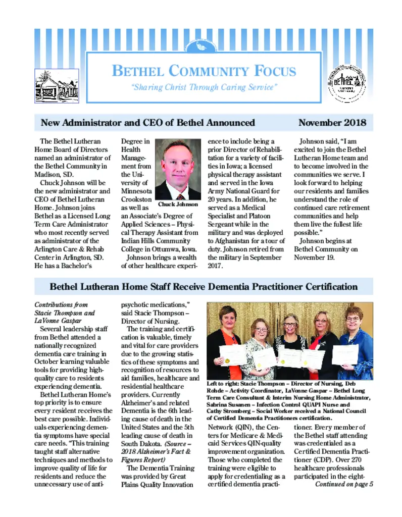 PDF Newsletter of Bethel Lutheran Home, , , , , Madison, SD - 45075-C00556^bethel_community_focus_november_2018_edition^12_pg