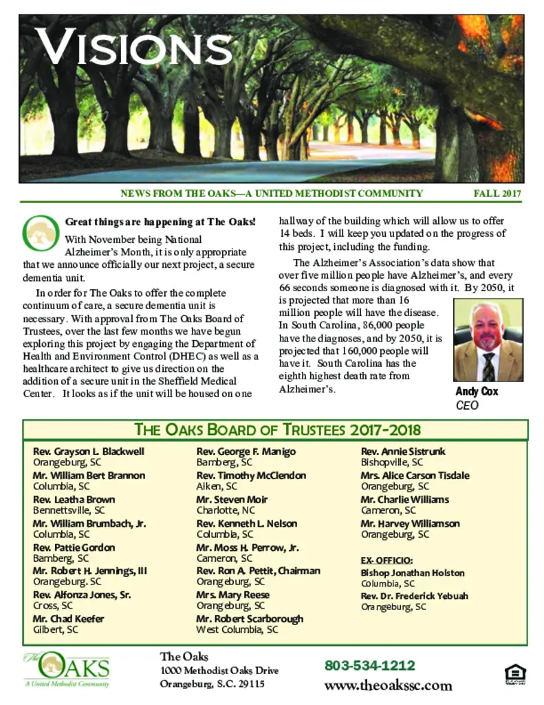 PDF Newsletter of The Oaks, , , , , Orangeburg, SC - 45249-C00553^Visions-Newsletter^12_pg