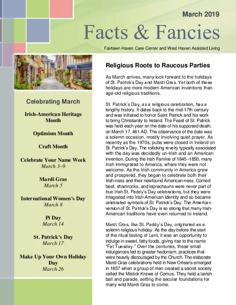 PDF Newsletter of Fairlawn Retirement Community, , , , , Archbold, OH - 46637-C01891^March-2019-CC-Newsletter^4_pg