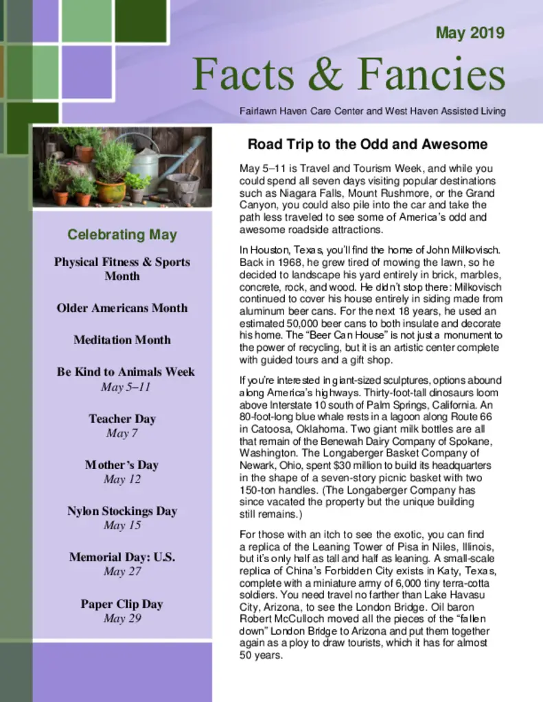 PDF Newsletter of Fairlawn Retirement Community, , , , , Archbold, OH - 46638-C01891^May-2019-CC-News^4_pg