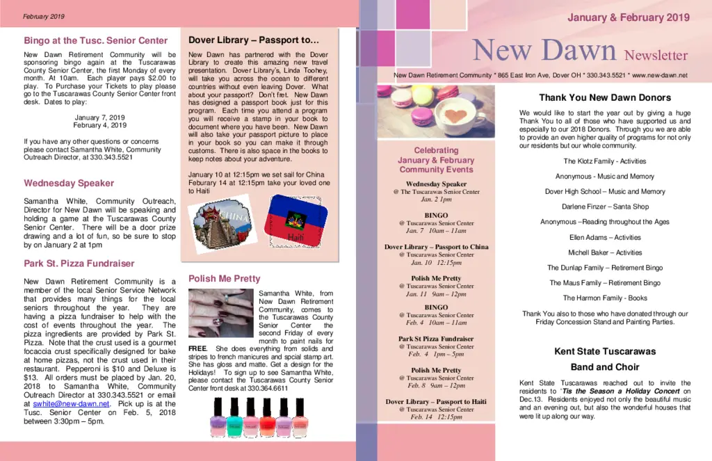 PDF Newsletter of New Dawn Retirement Community, , , , , Dover, OH - 46782-C01899^Jan_FEb_2019^2_pg
