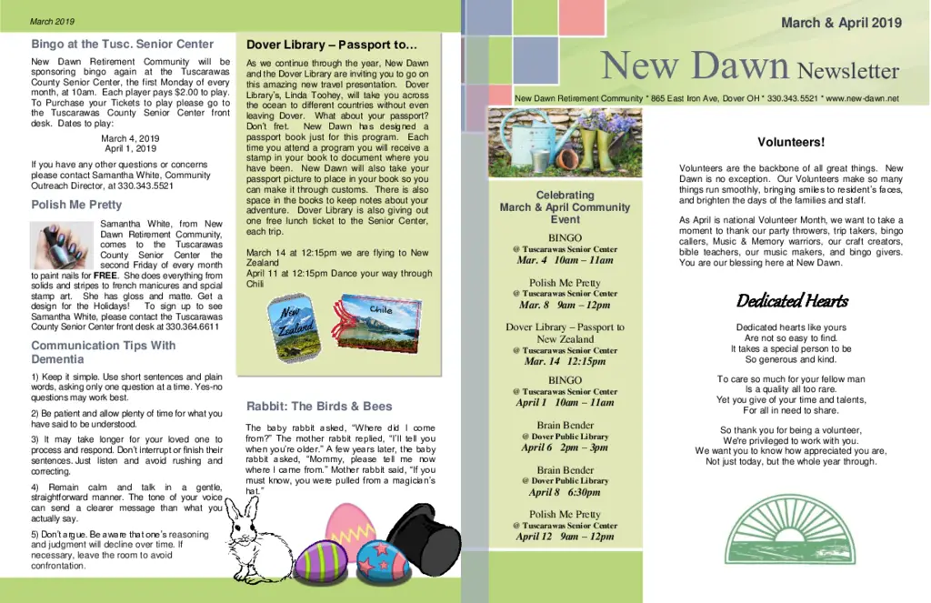 PDF Newsletter of New Dawn Retirement Community, , , , , Dover, OH - 46783-C01899^March_April_2019^2_pg