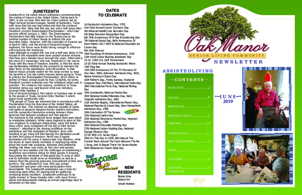 PDF Newsletter of Oak Manor Senior Living Community, , , , , Largo, FL - 46822-C01902^JUNE-2019-AL-Newsletter-reduced^4_pg