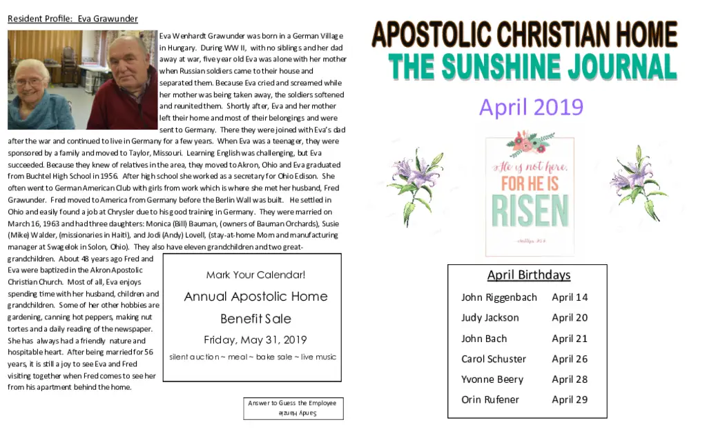 PDF Newsletter of Apostolic Christian Village, , , , , Rittman, OH - 47145-C01920^April-2019X^2_pg