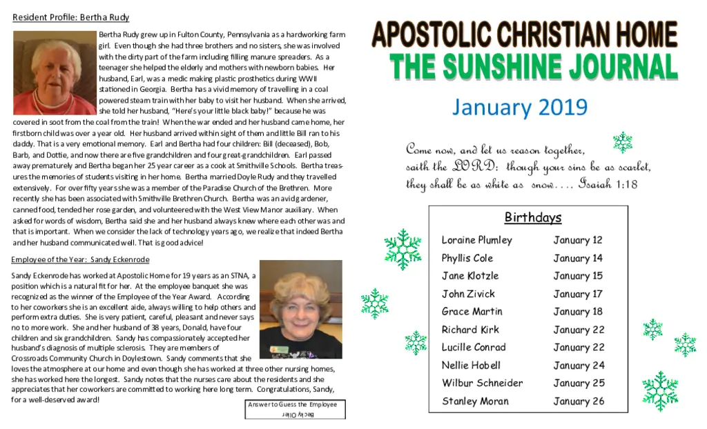 PDF Newsletter of Apostolic Christian Village, , , , , Rittman, OH - 47147-C01920^January-2019^2_pg