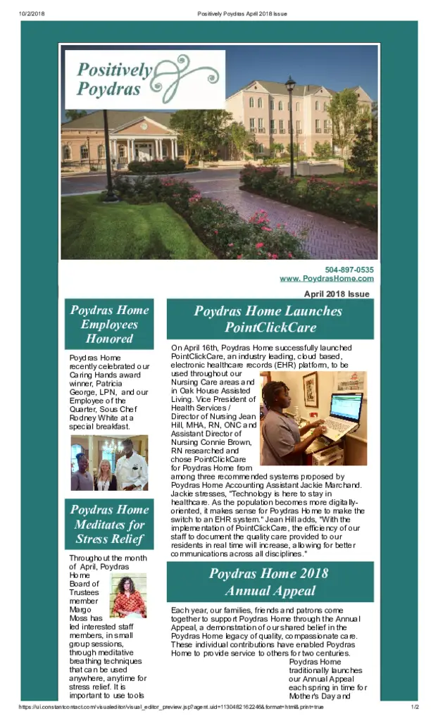 PDF Newsletter of Poydras Home, , , , , New Orleans, LA - 47820-C01955^Positively-Poydras-April-2018-Issue^2_pg