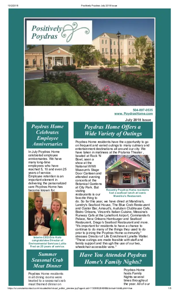 PDF Newsletter of Poydras Home, , , , , New Orleans, LA - 47822-C01955^Positively-Poydras-July-2018-Issue^3_pg
