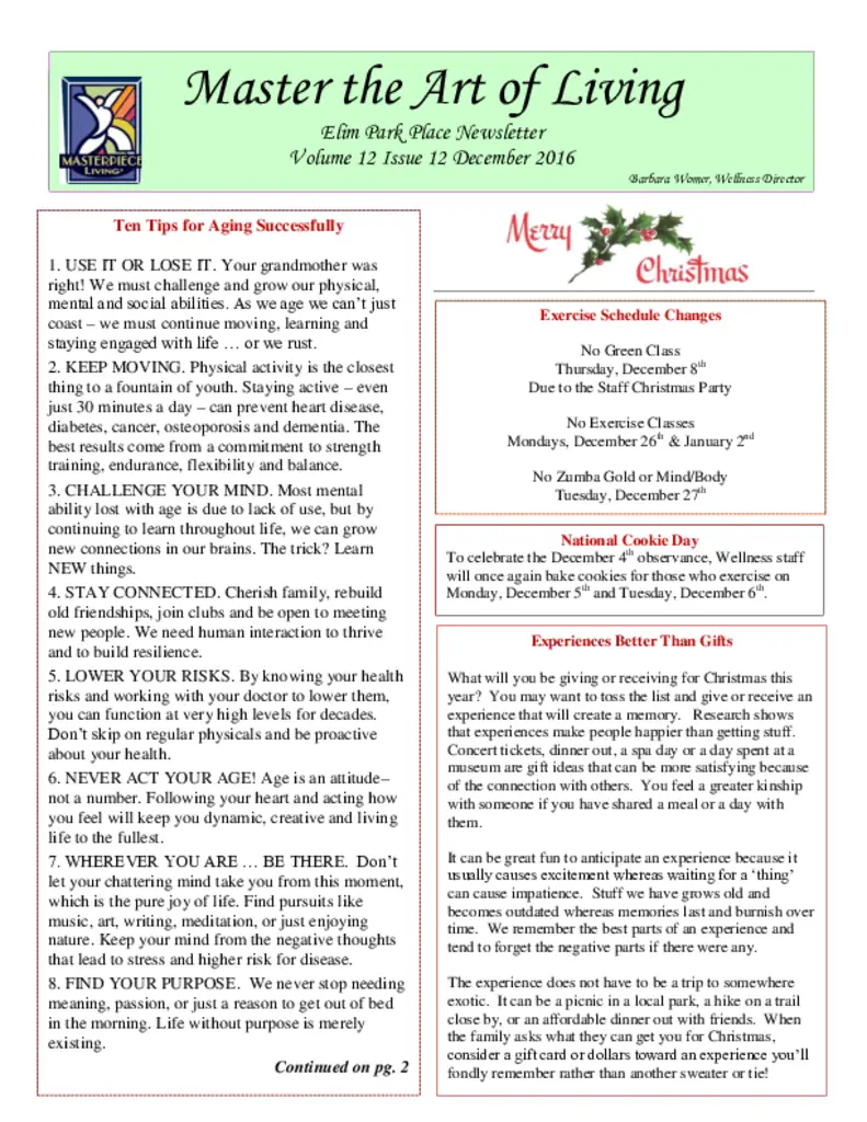 PDF Newsletter of Elim Park, , , , , Cheshire, CT - 4806-C00067^Wellness_Dec2016_Newsletter^2_pg