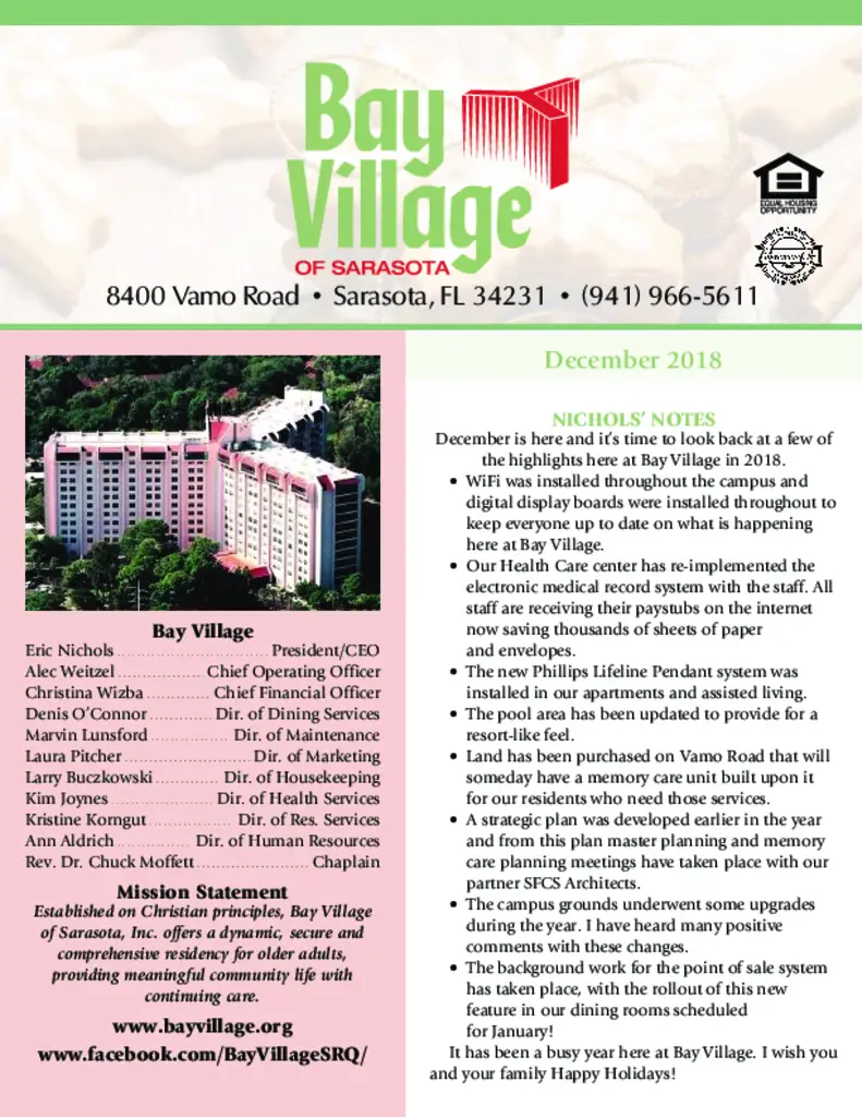 PDF Newsletter of Bay Village, , , , , Sarasota, FL - 5594-C00091^December-2018_Newsletter^8_pg
