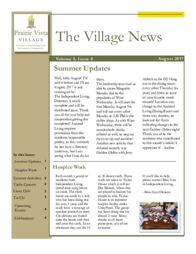 PDF Newsletter of Prairie Vista Village, , , , , Altoona, IA - 6503-C00117^August-Newsletter^4_pg