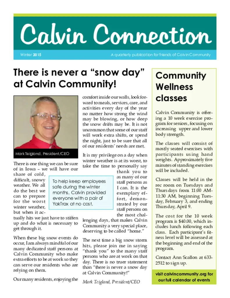 PDF Newsletter of Calvin Community, , , , , Des Moines, IA - 6591-C00120^winter-2015^4_pg
