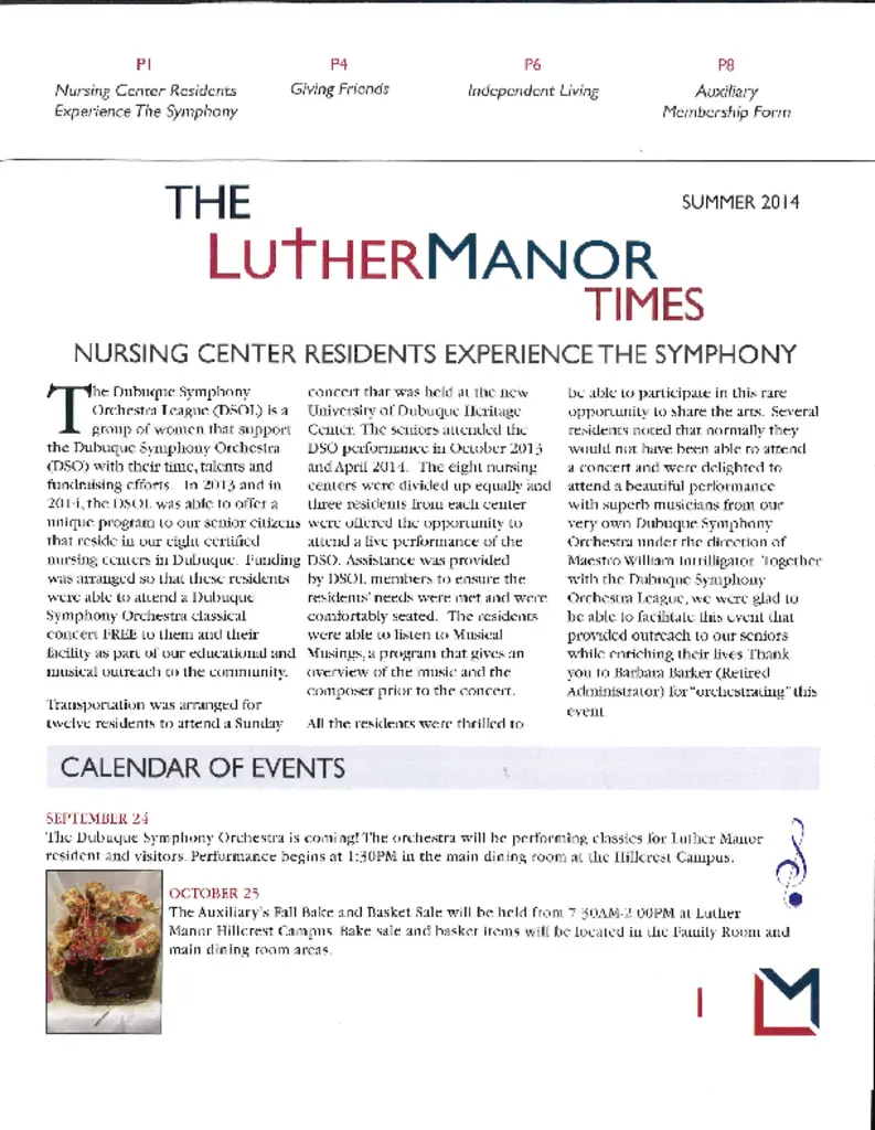 PDF Newsletter of Luther Manor, , , , , Dubuque, IA - 6802-C00125^Summer_2014_Newsletter^8_pg