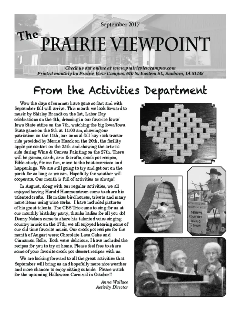 PDF Newsletter of Prairie View Campus, , , , , Sanborn, IA - 6943-C00129^September_2017_Newsletter^4_pg