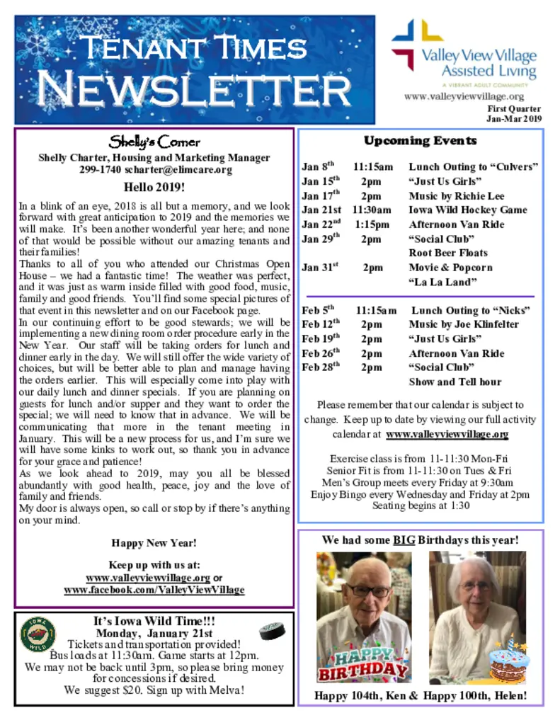 PDF Newsletter of Valley View Village, , , , , Des Moines, IA - 8884-C00922^AL-Jan-2019^2_pg
