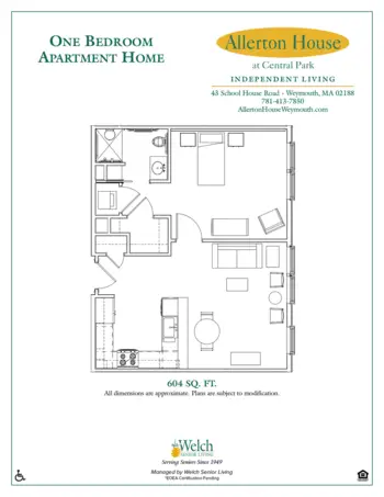 Floorplan of Allerton House at Central Park, Assisted Living, Weymouth, MA 1