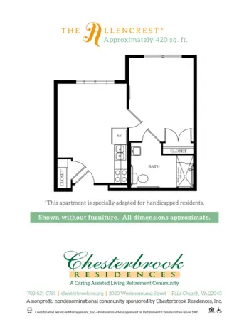 Floorplan of Chesterbrook Residences, Assisted Living, Falls Church, VA 2