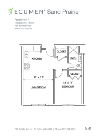 Floorplan of Ecumen Sand Prairie, Assisted Living, Memory Care, Saint Peter, MN 1