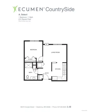 Floorplan of Ecumen Countryside, Assisted Living, Owatonna, MN 1