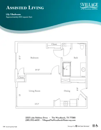 Floorplan of The Village at the Woodlands Waterway, Assisted Living, The Woodlands, TX 18