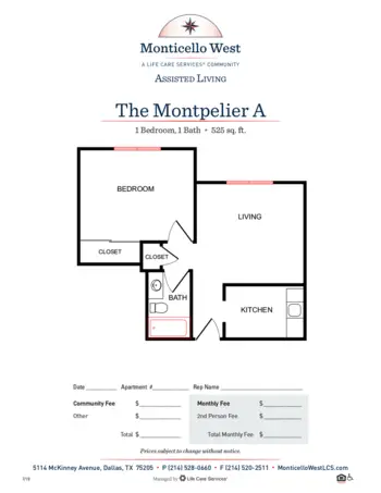 Floorplan of Monticello West, Assisted Living, Dallas, TX 5