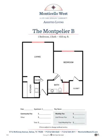 Floorplan of Monticello West, Assisted Living, Dallas, TX 6