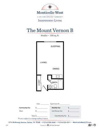 Floorplan of Monticello West, Assisted Living, Dallas, TX 9