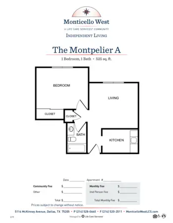 Floorplan of Monticello West, Assisted Living, Dallas, TX 12