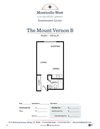 Floorplan of Monticello West, Assisted Living, Dallas, TX 17