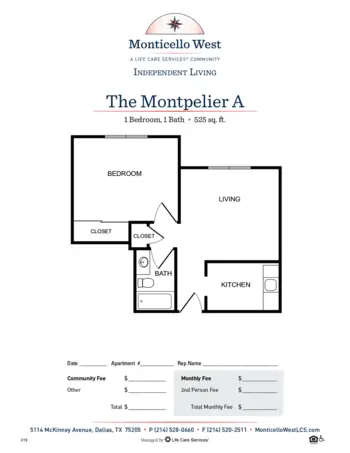 Floorplan of Monticello West, Assisted Living, Dallas, TX 20