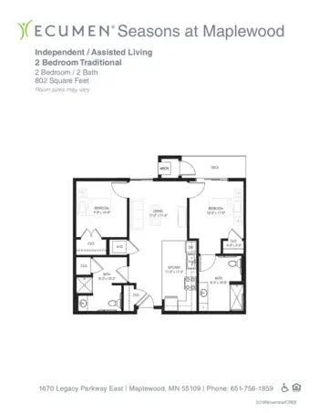 Floorplan of Ecumen Seasons at Maplewood, Assisted Living, Memory Care, Maplewood, MN 1
