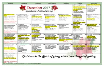 Activity Calendar of Redstone Village, Assisted Living, Nursing Home, Independent Living, CCRC, Huntsville, AL 1