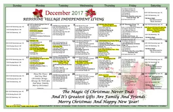 Activity Calendar of Redstone Village, Assisted Living, Nursing Home, Independent Living, CCRC, Huntsville, AL 2