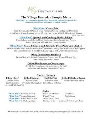 Dining menu of Redstone Village, Assisted Living, Nursing Home, Independent Living, CCRC, Huntsville, AL 2