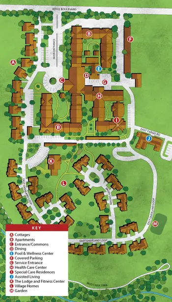 Campus Map of Butterfield Trail Village, Assisted Living, Nursing Home, Independent Living, CCRC, Fayetteville, AR 1