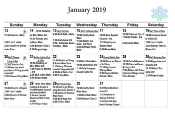 Activity Calendar of Presbyterian Village, Assisted Living, Nursing Home, Independent Living, CCRC, Little Rock, AR 2