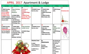 Activity Calendar of Trinity Village, Assisted Living, Nursing Home, Independent Living, CCRC, Pine Bluff, AR 2