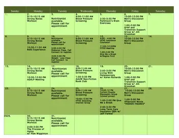 Activity Calendar of La Posada at Park Center, Assisted Living, Nursing Home, Independent Living, CCRC, Green Valley, AZ 2