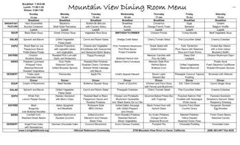 Dining menu of Hillcrest, Assisted Living, Nursing Home, Independent Living, CCRC, La Verne, CA 11