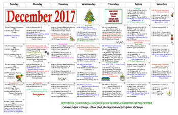 Activity Calendar of Lincoln Glen Manor, Assisted Living, Nursing Home, Independent Living, CCRC, San Jose, CA 1