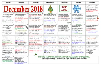 Activity Calendar of Lincoln Glen Manor, Assisted Living, Nursing Home, Independent Living, CCRC, San Jose, CA 4