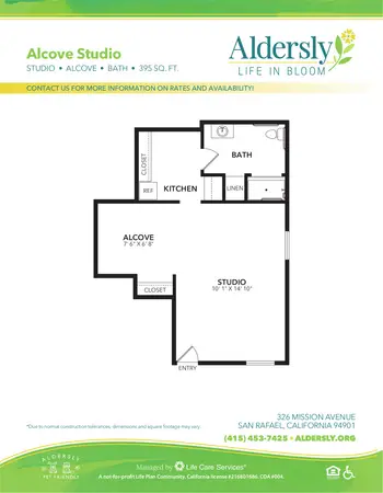 Floorplan of Aldersly, Assisted Living, Memory Care, Nursing Home, Independent Living, CCRC, San Rafael, CA 1